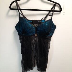 Teal and Black mesh Babydoll